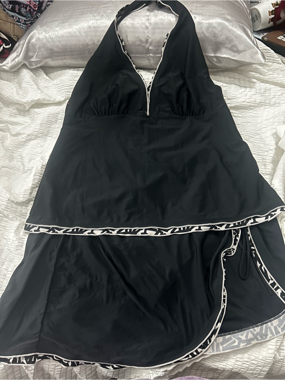 Black Halter Swimdress with White Trim